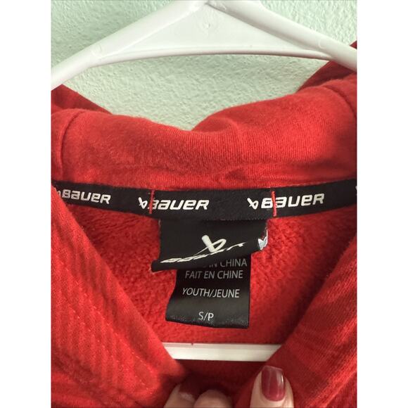 Bauer Hockey Hooded Sweatshirt with hood Red/White Youth Small GUC - Picture 5 of 6